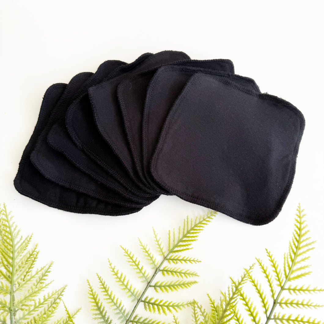 8 Organic Reusable Wipes | Black Jersey & Towelling Baby Wipes | New Baby Gift