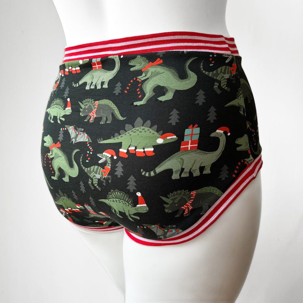 Christmas Dinosaur High Waisted Adult Pants, Women's Knickers