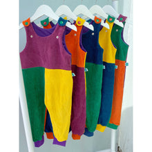 organic corduroy colour block dungarees