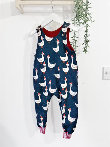 Christmas Goose Organic Dungarees | Kids Unisex Romper | Baby Dungarees