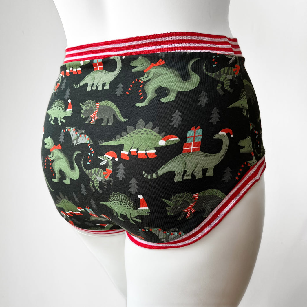 Christmas Dinosaur High Waisted Adult Pants | Women's Knickers | Organic Cotton Underwear