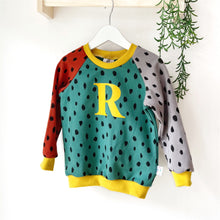Personalised Initial Colour-Block Jumper | Organic Cotton Kids Sweatshirt | Unisex Raglan Top