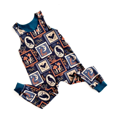 Halloween Organic Dungarees | Kids Unisex Romper | Baby Dungarees