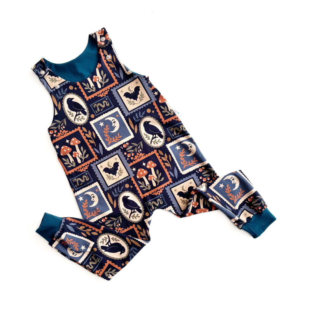 Halloween Organic Dungarees | Kids Unisex Romper | Baby Dungarees