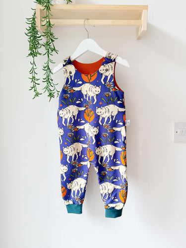 Wolf Organic Dungarees | Kids Unisex Romper | Baby Dungarees
