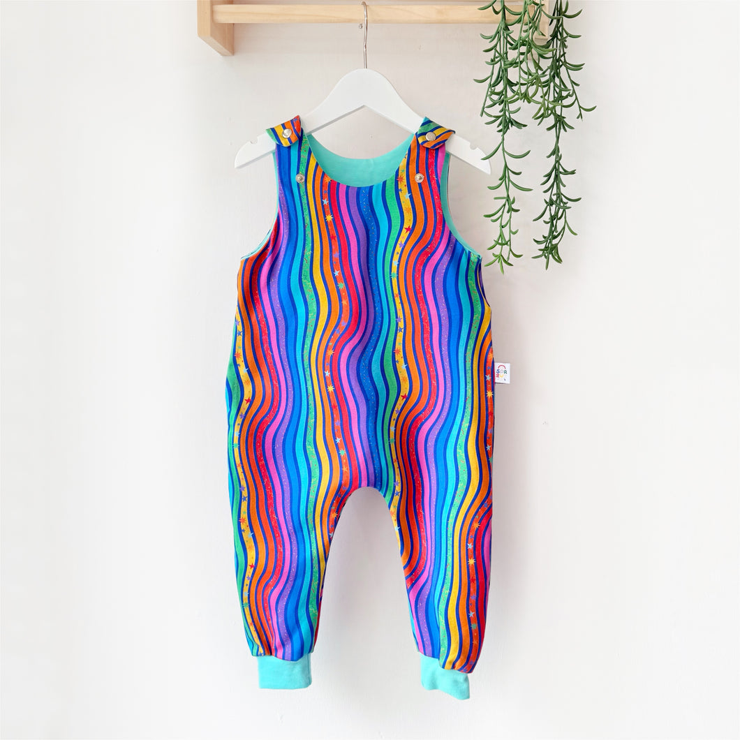 Rainbow Stripe Organic Dungarees | Kids Unisex Romper | Baby Dungarees