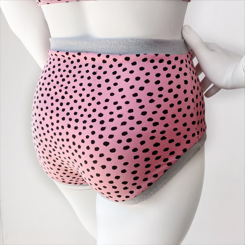High Waisted Pink Dot Adult Pants | Women's Knickers | Organic Cotton Underwear