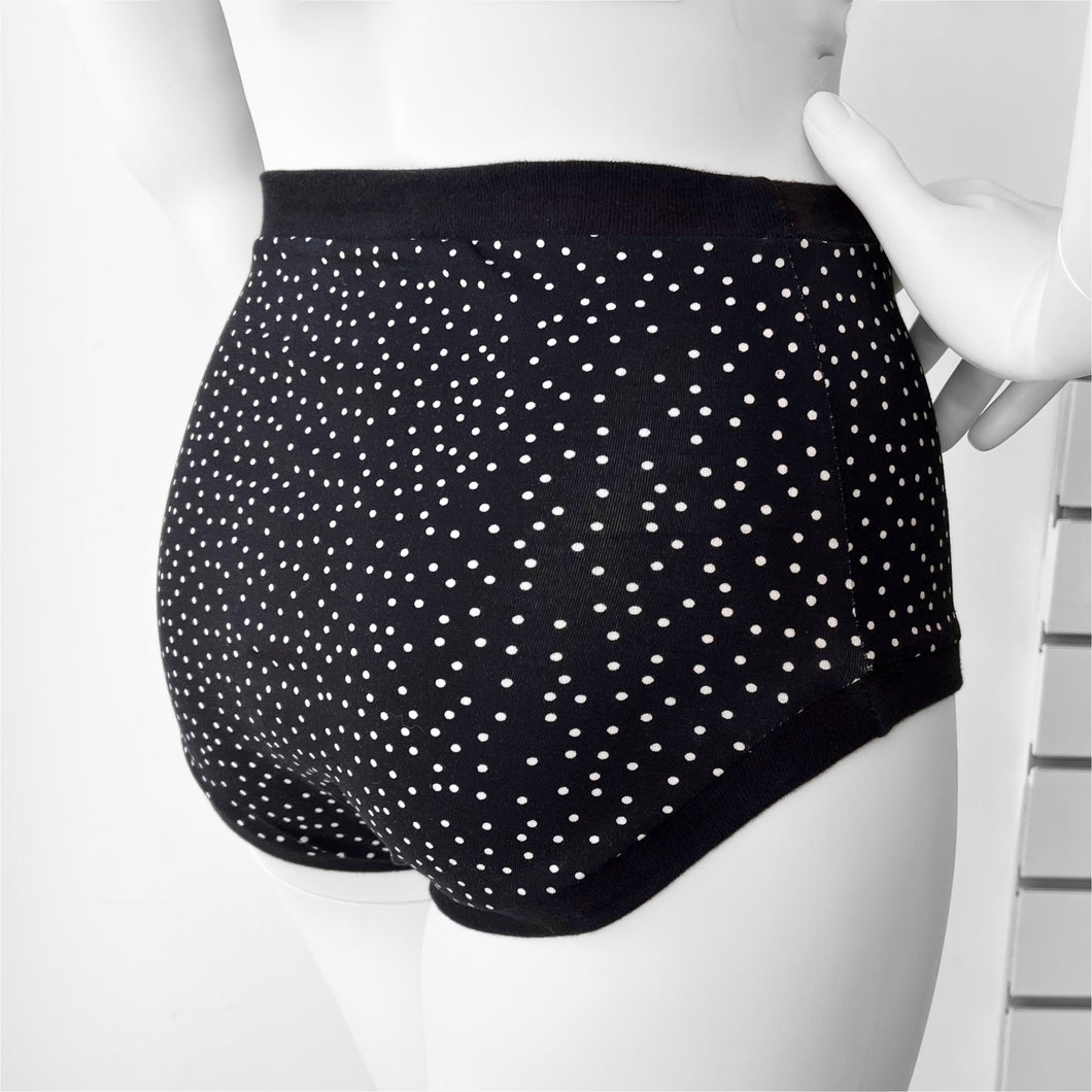 Black Dotty High Waisted Adult Pants | Women's Knickers | Organic Cotton Underwear